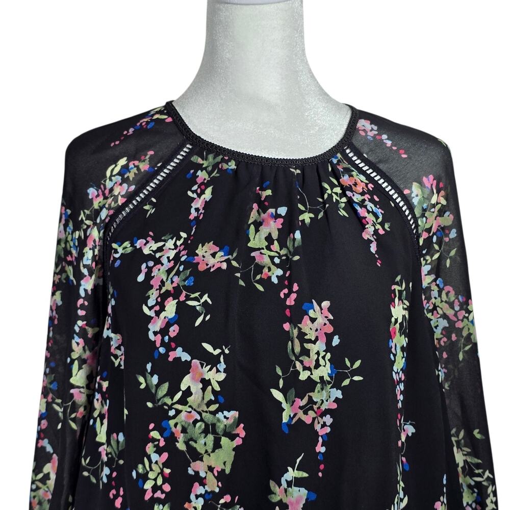 Reiss Roma Floral Dress US 8 Black Long Sleeve Sheer Shift Mini Lace Trim - Picture 7 of 16